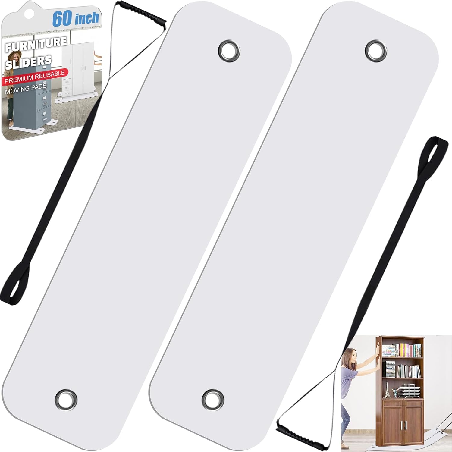 2 Pcs Appliance Sliders for Refrigerators Plastic Appliance Glide with Pull Strap Furniture Moving Slides for Tile Carpet Hardwood Floors (10''×60'' White)