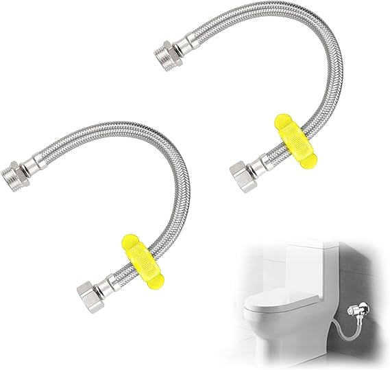 30CM Flexible Pipe Extension BSP 1/2" Male to BSP 1/2" Female Stainless Steel Braided Hose Water Supply Hose, 2 Pcs High Pressure Hot and Cold Water Connector Line for Kitchen Bathroom Sink Plumbing