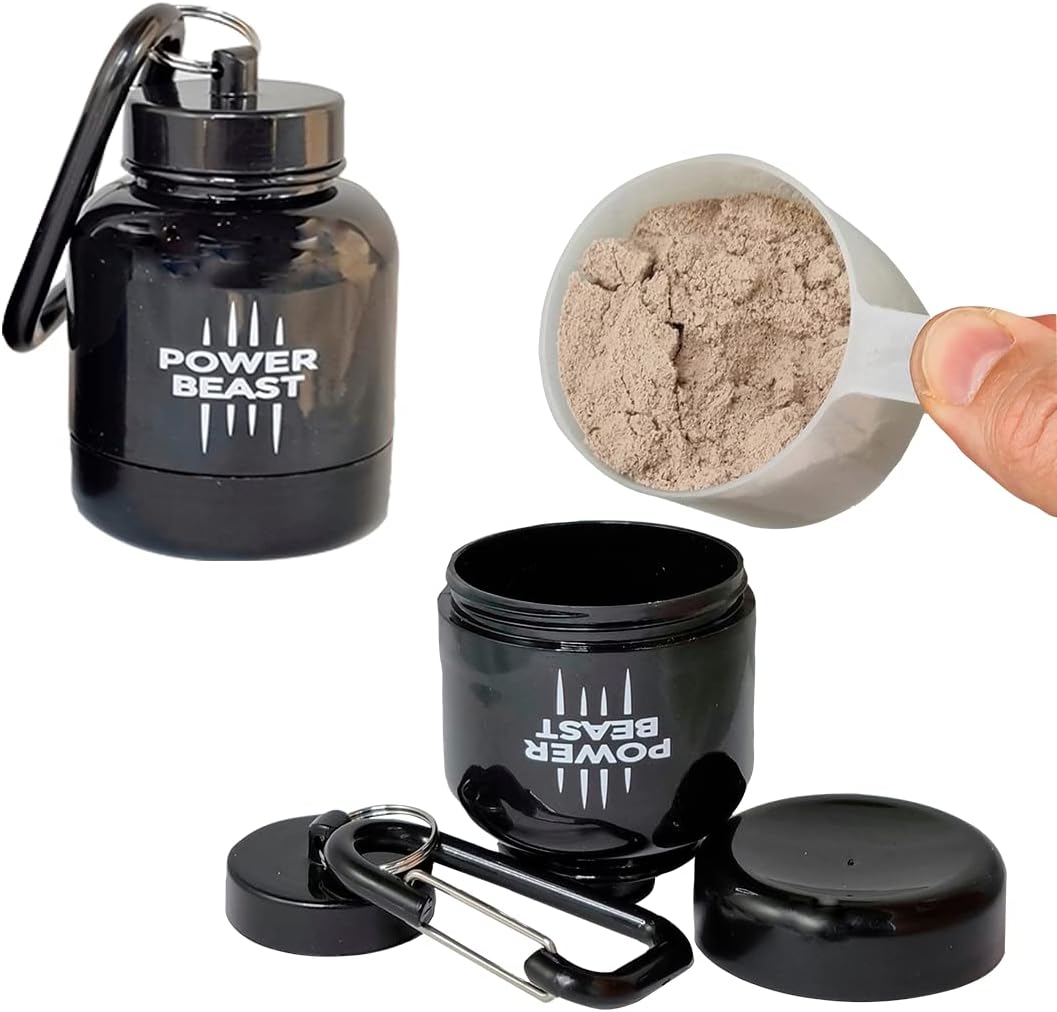 POWER BEAST 2X Protein Powder and Supplement Funnel Keychain, Portable To-Go Container, Portable Protein Powder Container for The Gym Workouts, Fitness, and Travel 2-Pack