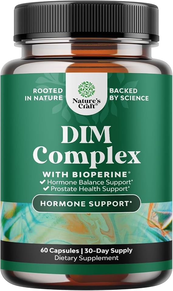 DIM Supplement for Men with Bioperine - Hormone Balance Support -60 Ct | DIM Estrogen Blocker for Men - Prostate Health Support - Diindolylmethane Testosterone Complex with Broccoli Florets
