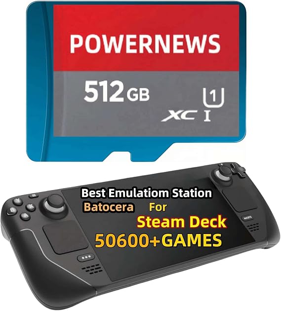 512GB Retro Game Card for Steam Deck - 50600+ Plug and Play Video Games, Included Emulator Console, Batocera 39 Game System Compatible