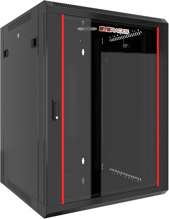 15U Wall Mount Server Rack Cabinet 24" Deep Network Cabinet | 19" Computer Cabinet Enclosure, Removable Side Panels, Locking Glass Door, Server Rack Case