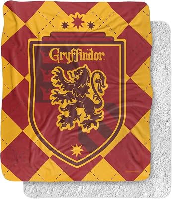 Harry Potter Blanket, 50x60, Gryffindor Plaid Sigil Silky Touch Sherpa Back Super Soft Throw Blanket