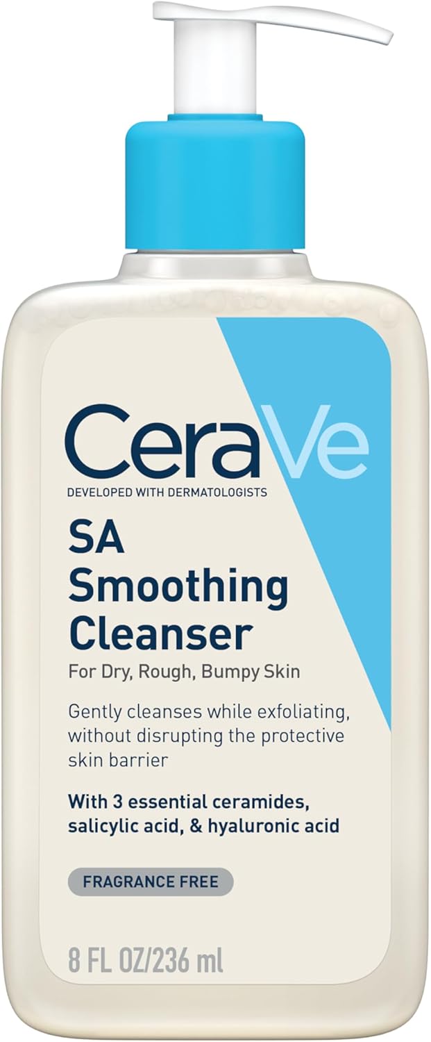 CeraVe SA Smoothing Cleanser with Salicylic Acid, 3 Essential Ceramides &amp; Hyaluronic Acid for Dry, For Rough &amp; Bumpy Skin, Developed with Dermatologists, 236ml
