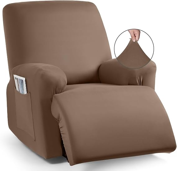 TAOCOCO Recliner Chair Covers 4-Pieces for Oversized Recliner, Stretch Recliner Slipcover for Large Recliners Washable Polyester Soft Fabric Furniture Protector (Oversized Recliner, Light Coffee)