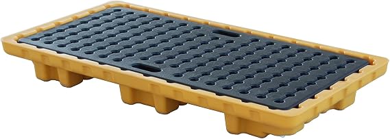Spill Containment Platform with Grating, Stackable Modular Platform, Outlet Modular Spill Platform, 1 Pack 2 Drum Spill Platform, Yellow and Black Modular Spill Containment Pallet