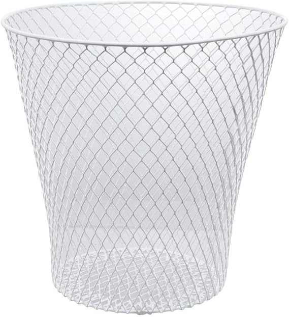 ESSENTIALS Wire Mesh Round Waste Basket | Trash Can Mesh Round Open Top Wastebasket | Recycling Bins Garbage Waste Baskets | Wire Mesh Desk Trash Can | 3-Pack Office Trash Cans (White)