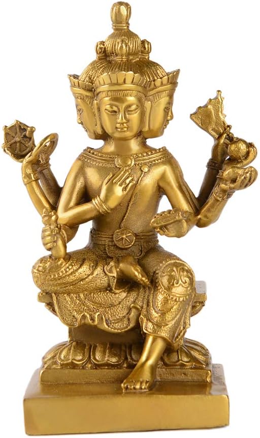 BRABUD Handmade Brass Thailand 4 Faces Buddha Statue Lord Brahma Phrom Figurine Oriental Decor ZD150