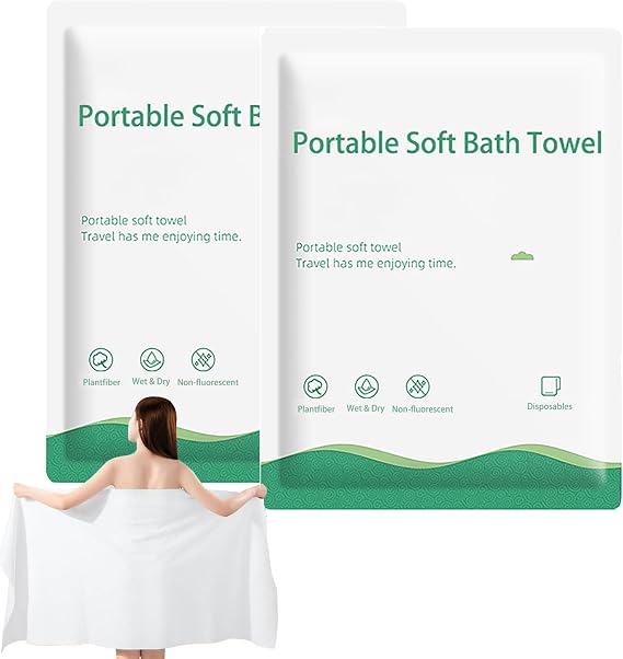 Disposable Bath Towels,2 Pcs Portable Soft Towel Travel Towels Mini Compressed Towel Travel Disposable Towels Tablets for Camping Swimming Traveling Hiking Travel Essentials(56'' x 28'')
