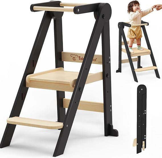 Foldable Toddler Kitchen Stool Helper with 3 Adjustable Heights,Aged 1-6