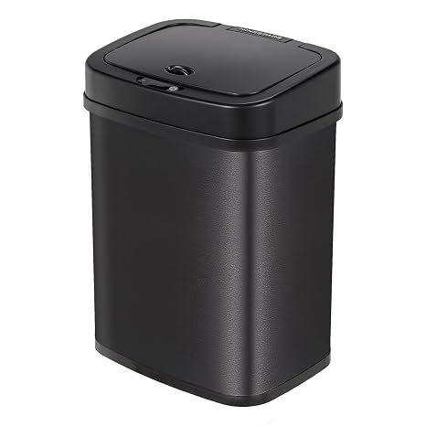 Ninestars Infrared Motion Sensor Trash Can with Black Lid for Bedroom and Bathroom, Automatic Touchless Feature, 12 L, Stainless Steel Base, Rectangular Officially Imported to Japan DZT-12-5BK