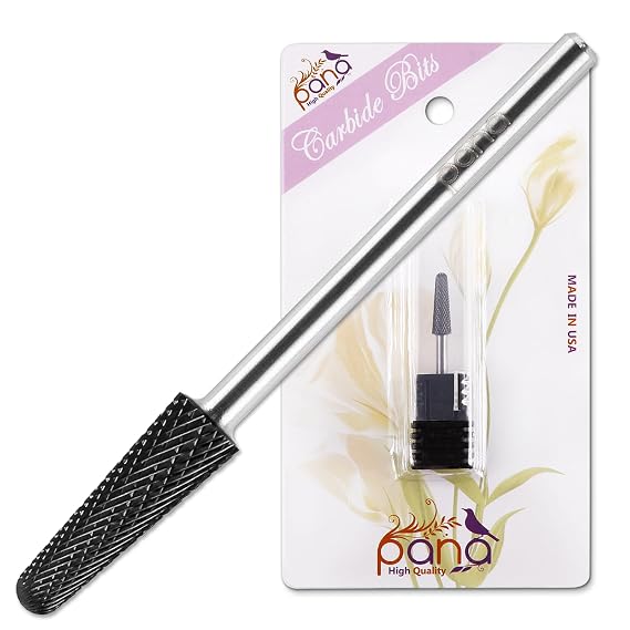 PANA USA Professional 3/32" Shank Size - Cone Shape Carbide Bit - Nail Drill Bit for Manicure Pedicure Tools Dremel Machine (Fine, DLC Black)