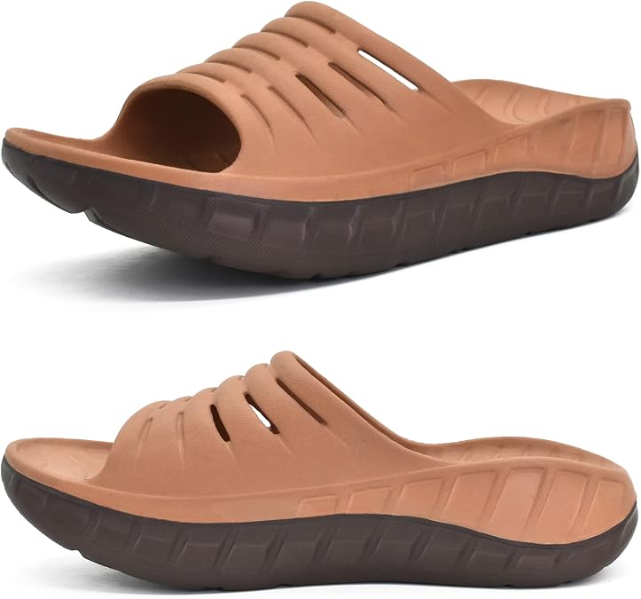 KuaiLu Mens Orthotic Recovery Sandals Arch Support Slides Plantar Fasciitis | Open Toe Sport Sandals with Thick Cushion Arch Support Comfortable Slides Reduces Stress on Feet, Joints & Back Post-Exercise