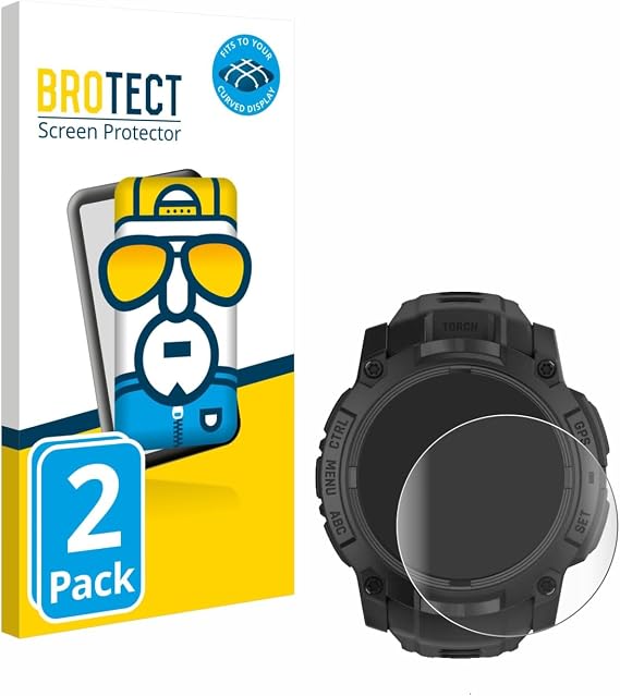 brotect 3D Curved Screen Protector Compatible with Garmin Instinct 3 Tactical AMOLED Edition (50 mm) (2 Pack) - Full Screen Coverage