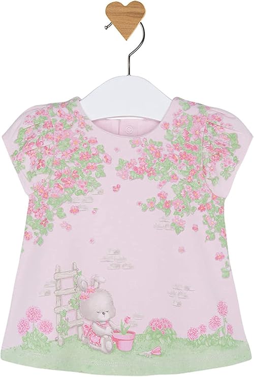 MAYORAL NEWBORN Baby Girls Novelty Bunny-n-Floral Print Knit Dress (4-6 Months, Rose Pink)