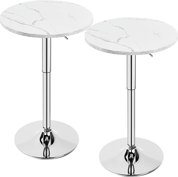Yaheetech 2PCS Height Adjustable Swivel Round Bar Table, Marble