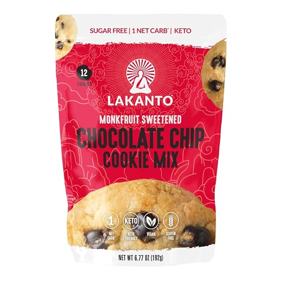 Lakanto Sugar Free Chocolate Chip Cookie Mix, Monk Fruit Sweetened, 6.77 oz | 1g Net Carb, Keto Friendly, Gluten Free, Vegan, Almond Flour Mix, Soft & Chewy Chocolate Chip Cookies, Ready in 20 Minutes