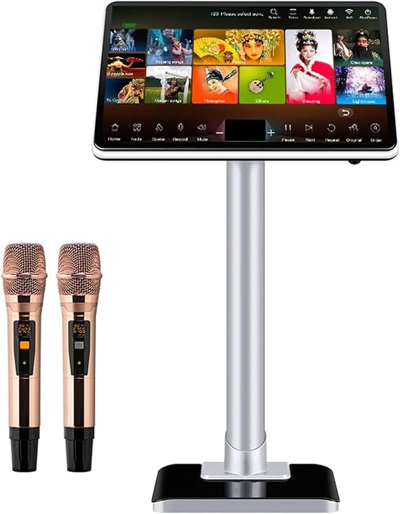 Professional Karaoke System, 21.5 Inch Touch Screen Karaoke Machine with Wireless Microphone, Power Amplifier Function, Phone App Control (White)