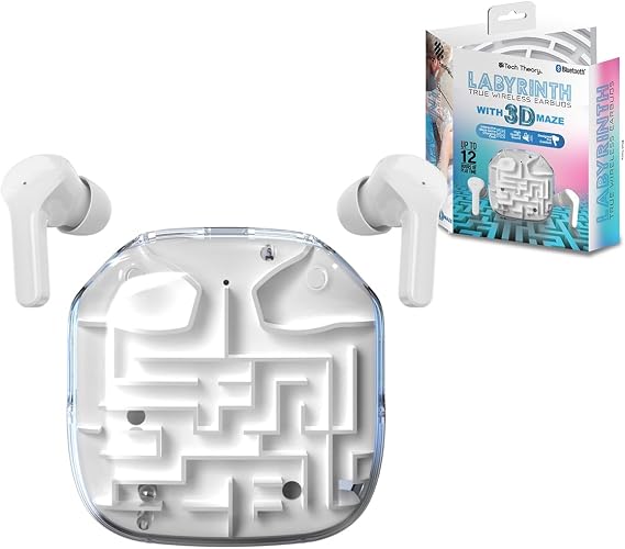 Aduro True Wireless Earbuds Tech Theory Labyrinth Bluetooth Earbuds with Interactive 3D Maze Charging Case, Deep Bass Audio, Multi-Device Pairing & Touch Controls, Lightweight Portable Design