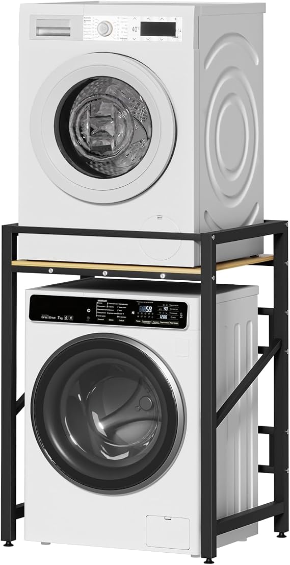 Washing Machine Rack High Durability 250KG Load-capacity Adjustable Anti-shake Easy to Install Space Saving Heavy Duty Height Adjustable Tumble Dryer Stand Washer Shelf for Bathroom Burlywood
