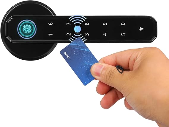 Fingerprint Door Lock, 5-in-1 Electronic Fingerprint Keyboard Password, Smart Door Handle Lock Fingerprint Password IC Card Key, Smart Door Knob for House Bedroom Hotel Office Apartment