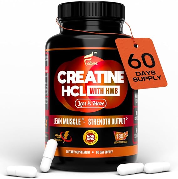 FOLONA Creatine HCL Capsules with HMB for Men & Women, 180 Vegan Capsules