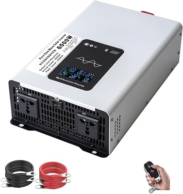 6000W Pure Sine Wave Power Inverter, 12V 24V 48V 60V 72V 96V DC to 110V220V AC Converter with 2 AC Socket and Remote Control for Home Appliances, RV, Off-Grid,12V to 110V