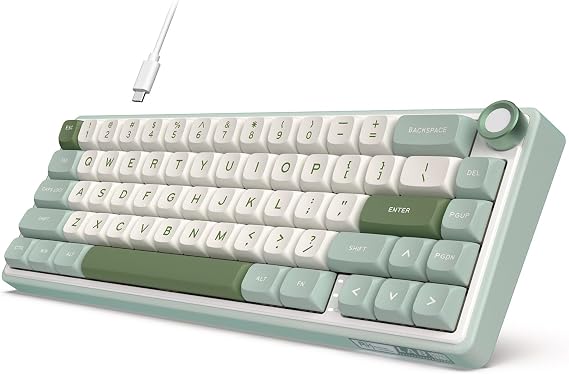 RK ROYAL KLUDGE R65 Wired Mechanical Keyboard with Knob, 60% Percent QMK/VIA US Layout RGB Backlit Gasket Mount Gaming Keyboard with PBT Keycaps, MDA Profile, 66 Keys Hot Swappable Cream Switch, Cyan