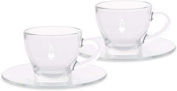 Bialetti Set of 2 Glass Tazzine Espresso Istituzionali (con Piattino) Vetro 2 unità Transparent