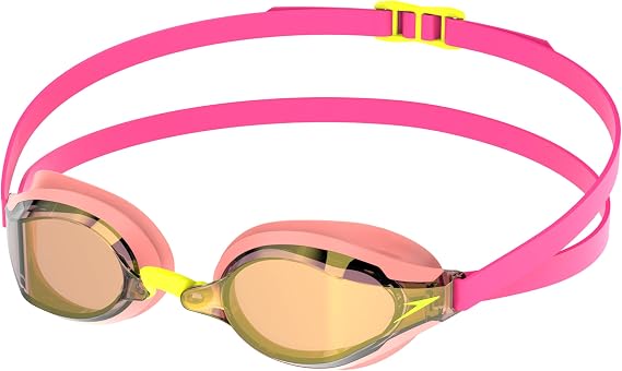 Speedo Adult Unisex Fastskin Speed Socket 2.0 Mirrored Swimming Goggles, Neon Melon/Vermillion/Gold Mirror, One Size