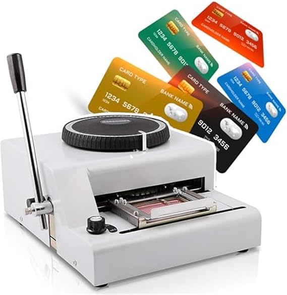 PVC Card Embosser Manual Credit ID VIP Code Printer Embossing Machine,Manual Embosser Machine,72 Built-in Characters, for Small Studios and PVC Card Printing Room
