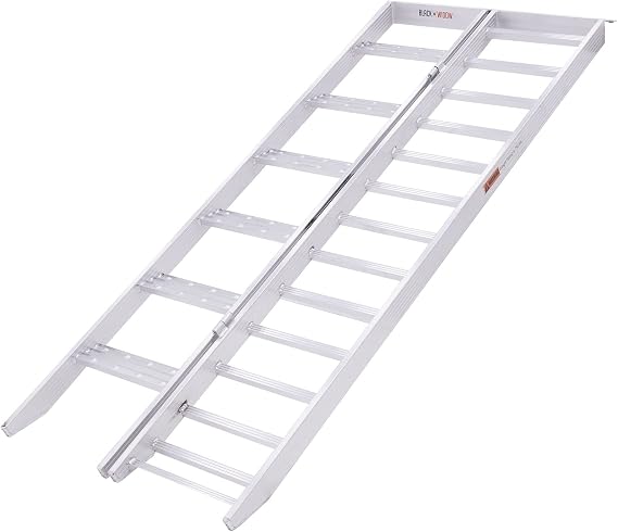 Black Widow Aluminum Folding Motorcycle Ramp with Steps, 750 lb Capacity | Single person loading, lightweight, steps support 400 lb, aluminum, bi-fold