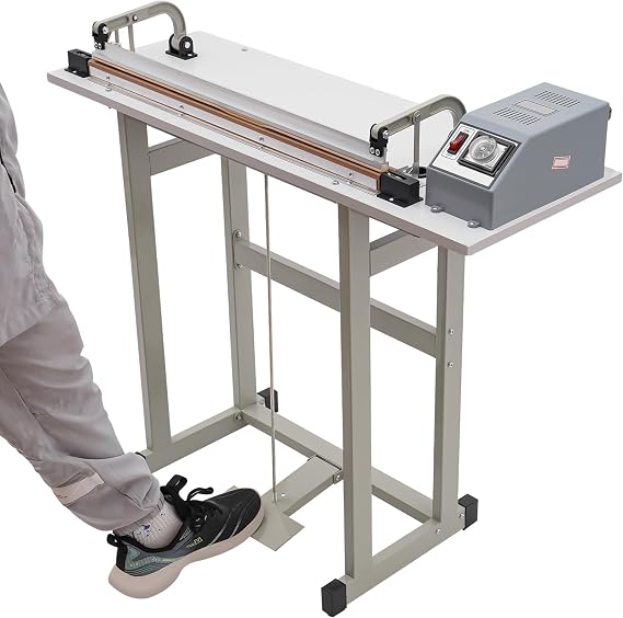 850W Foot Pedal Heat Sealing Machine, Portable Plastic Bag Sealing Machine, 22.83in Foot Pedal Impulse Sealer with Cutter, 0-6 Adjustable Timer for Food, Medical, Electronics Packaging