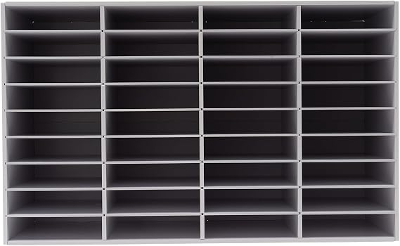 Literature Organizer with 36 Compartments | Adjustable Desktop File Sorter Mail Center for Home, Office & Classroom | PVC Paper Storage Cabinet with Shelves, White