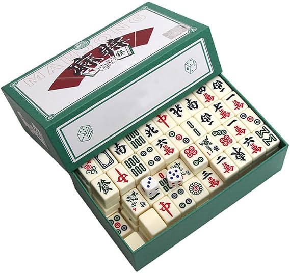 Mini Majong, Mahjong Set Portable with 2 Dice, 144 Tiles Chinese Traditional game with Carrying Travel Case, for Travel Party Family Game