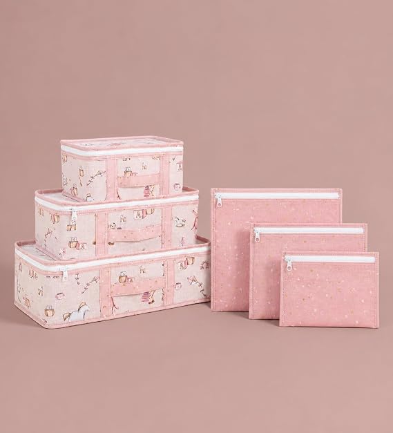 Pazar Kapısı Baby Lüks 6'lı Bavul Organizer Seyahat, Hastane Çantası (Pembe)