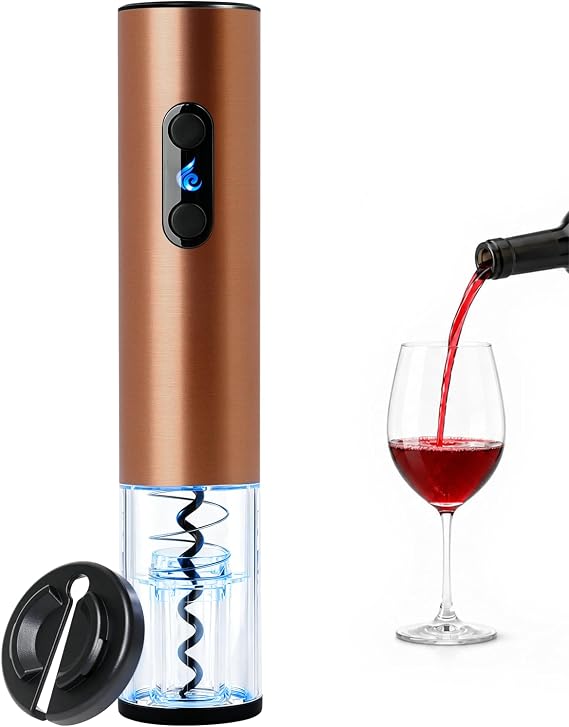 Electric Wine Opener with Foil Cutter, Automatic Wine Bottle Opener, Battery Operated(Not Included), Cordless Use, Stainless Steel Body, Rose Gold