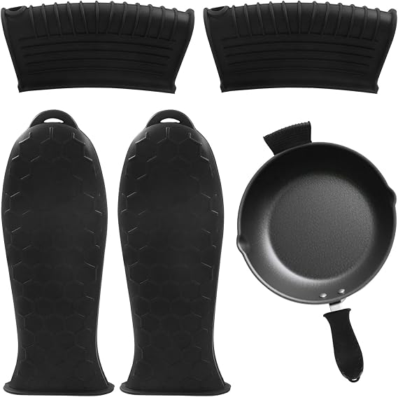 4 PCS Silicone Hot Handle Holder Cover, Black
