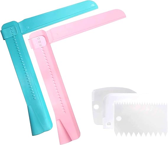 Adjustable Cake Scraper Icing Smoother - Beginners Frosting Decorating Tools Supplies Set - with Plastic Pastry Comb Pcs for Edge Corner Design