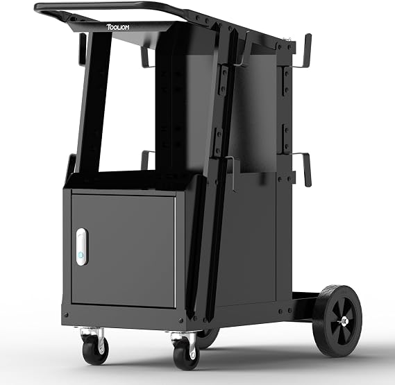 TOOLIOM Welding Cart with Lockable Cabinet, 265 lb Capacity | Lockable enclosed storage, side hooks, organized accessory access