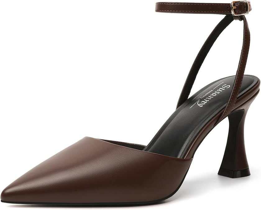 Susanny Women's Heels Closed Pointed Toe Strappy Stiletto Pump Dressy Shoes