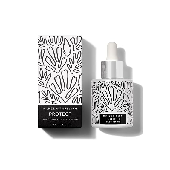 Naked & Thriving Protect Antioxidant Face Serum | Peptides, Green Tea, Hyaluronic Acid | Vegan & Naturally-Derived | Support Hydration & Fortify Against Visible Signs of Aging (1.0 fl oz/30 mL)