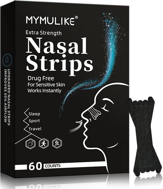 MYMULIKE Nasal Strips for Snoring, 60 Count/Box | 3X Stronger Opening, Triple Elastic Bands, Reduce Snoring & Nasal Congestion, for Sleep/Work/Sport/Travel