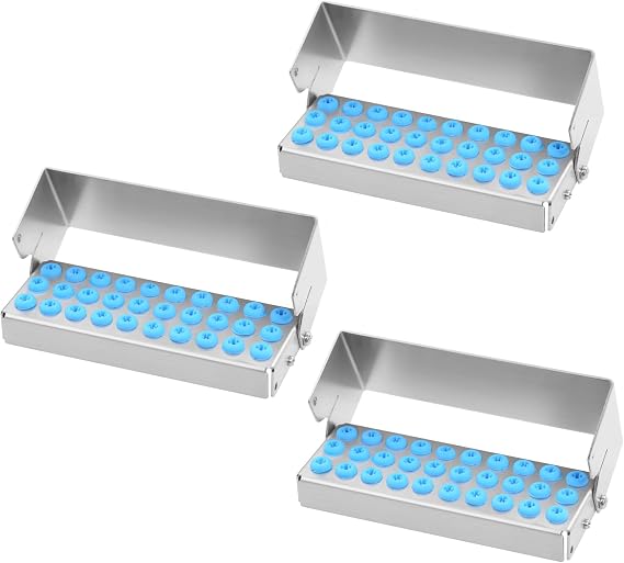 30 Holes Sterilization Box Block Case for 16 holes Dental Bur Holder Tips Stainless Steel body Silicone Hole 3PCS