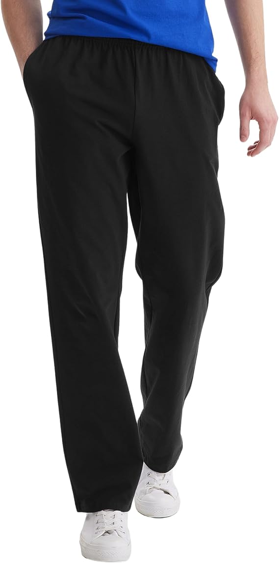 Hanes Men's Sweatpants Pack - 3-Pack - Essentials Midweight Cotton Jersey Lounge Pants - Open Bottom - Pockets - 32"