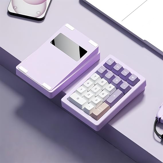 PANDA20 Mechanical Number Pad,VIA/QMK Programmable Macro Numpad Aluminum CNC Hot Swappable Gasket Wireless Numeric Keypad BT5.0/2.4Ghz/USB-C RGB Gaming Keypad for Laptop/PC (Purple)