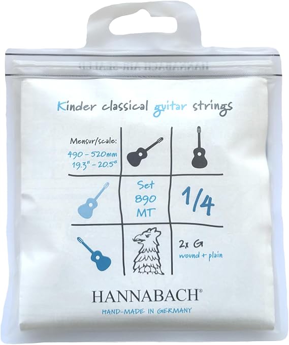 Hannabach Classical Guitar Strings Series 890 MT for 1/4 Children's Guitar Scale: 49-52 cm - Set with 2 G-strings - 890MT 1/4
