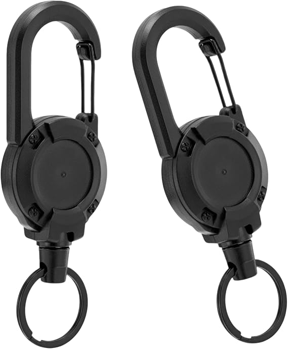 Retractable Keychains,2 Pcs Heavy-Duty Badge Reels with Steel Cord | 23.6-inch extendable black key rings, belt clip badge holders and pull reels for outdoor use