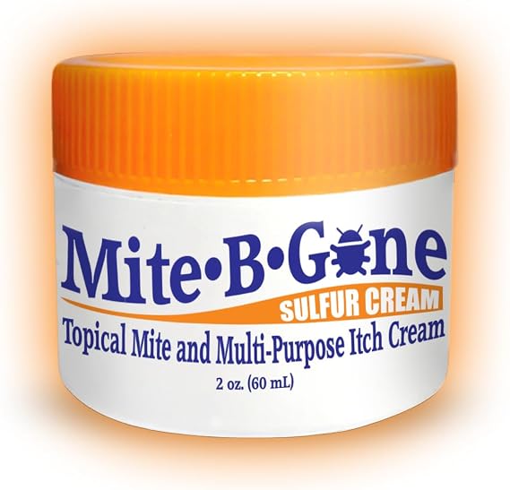 Mite-B-Gone 10% Sulfur Cream Itch Relief from Mites, Insect Bites, Acne, and Fungus (2oz) Fast and Effective at Removing Human Mites with an All-Natural Blend of Anti-Inflammatory Ingredients