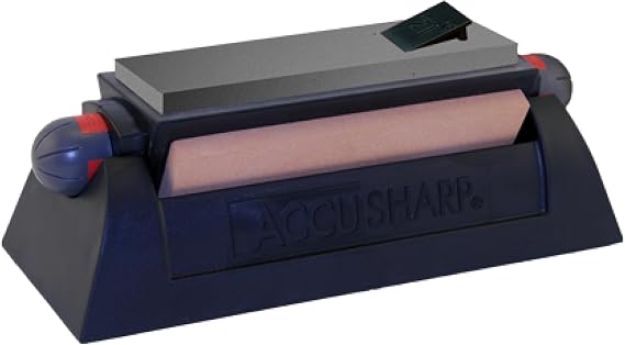 AccuSharp Deluxe Tri-Stone Knife & Tool Sharpening System Kit, Slip Resistant, Mountable Rubber-Grip Base, Quickly Sharpens, Restores, Repairs & Hones All Types of Blades & Knives, Black